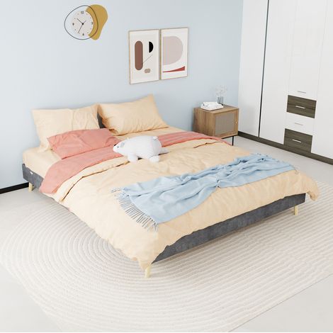 Lit 160/200 cm gris en tissu et métal à tête géométrique cloutée (1/5)