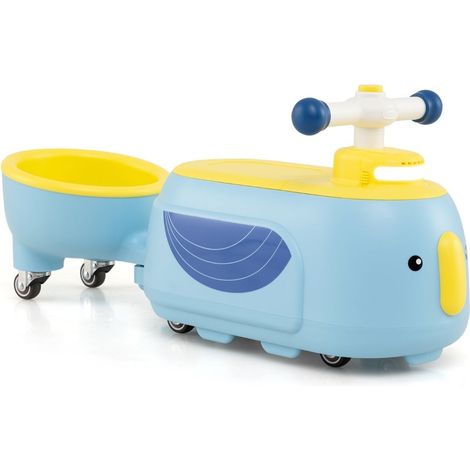 Coche para niños pequeños con remolque, luces y espacio de almacenamiento