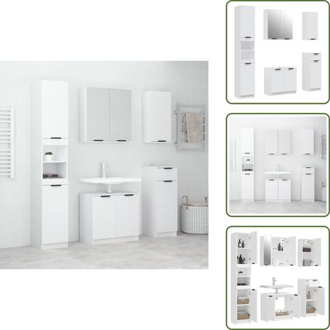 Armoire de sol - vidaXL Meubles de salle de bain 5 pcs Blanc Bois d'ingénierie - Rangement salle de bain (1/5)