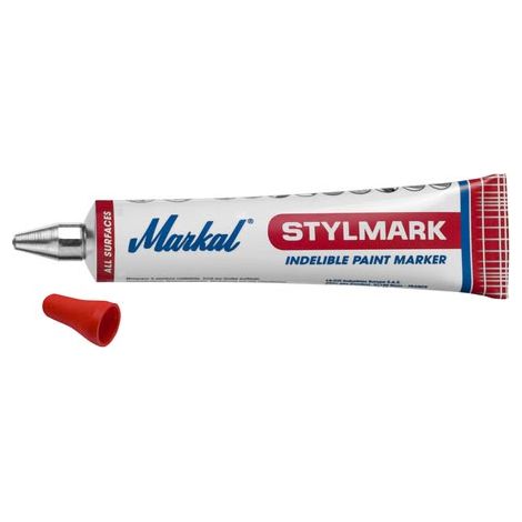 Markal – Marqueur peinture indélébile 50ml rouge – Pointe bille 3 mm – Résistant jusqu'à 200 °C – Pour surfaces humides et grasses - TUBE 50 ML (1/3)