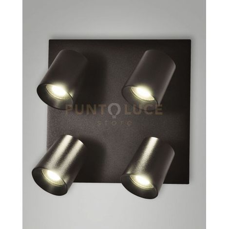 MODO  SPOT NERO 4 LUCI ALLUMINIO SPAZZOLATO ORIENTABILE  ATTACCO GU10 IP20