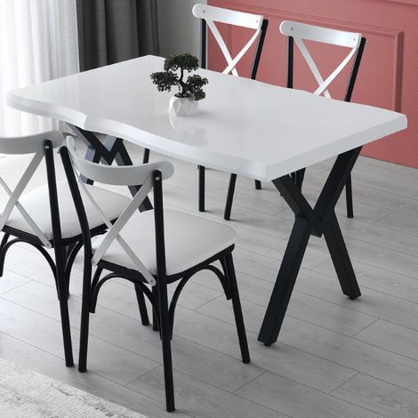 Vella Table à manger  140x75x80 cm  Mélamine blanche (1/4)