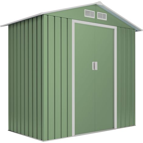 Casetta da giardino in metallo 2,57m2 Light Green - 4 Griglie di ventilazione - Doppia porta scorrevole (1/5)
