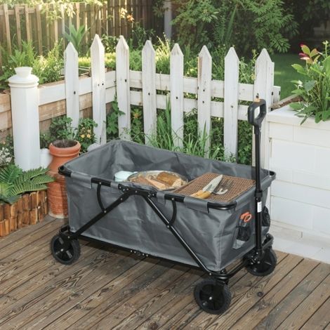 Chariot de jardin pliable 160 L, charge 120 kg, tissu Oxford déperlant, poignée télescopique, gris foncé