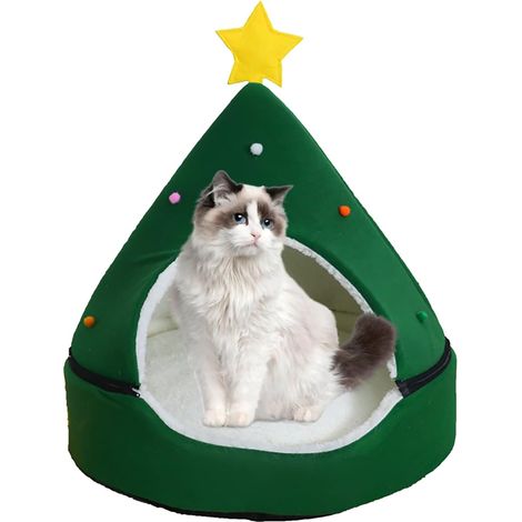 Maison de Chat de Noël,Pet Sapin de Noël Lit de Maison de Chat,Niche pour Chat et Chien Nid de Chat et Chien Niche Noël,43X43X53CM Nid de Grotte de Chat de Tente pour Animaux de Compagnie(53x45x45cm) (1/4)