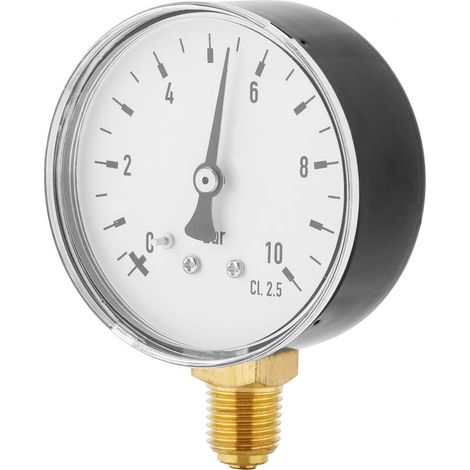 0-10 Bar Manomètre Pneumatique et Hydraulique Tout Usage Jauge de Pression Compteur Manomètre Montage Latéral Air Jauge de Pression D'eau Gaz/Compteur Piézomètre 1/4 "NPT Laiton TS-60-10 (1/5)