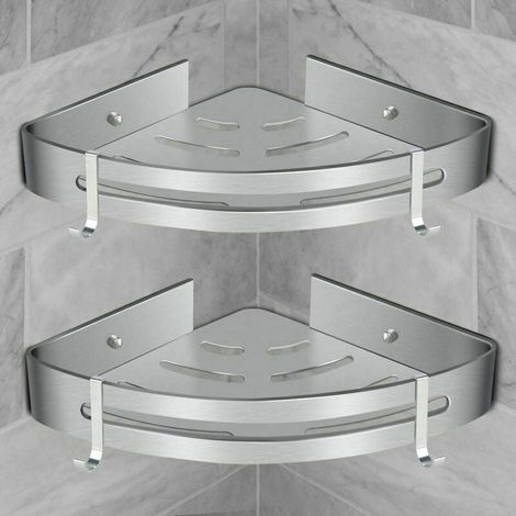 Eck-Duschregal, Badezimmerregal ohne Bohren, Dusch-Aufbewahrungskorb aus Aluminium, Wandmontage, selbstklebender Duschcaddy, Organizer für Shampoo (Dreieck, 2 Stück) (1/5)