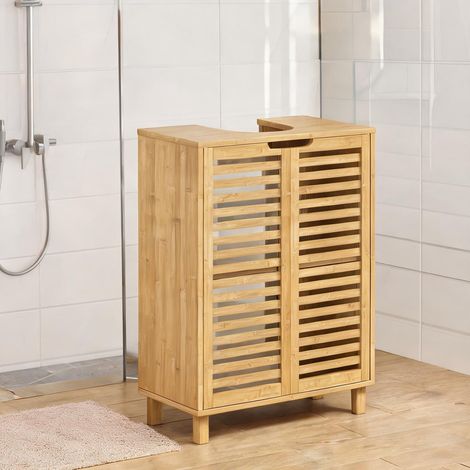 Meuble de salle de bain bois naturel en bambou 60 x 30 x 80 cm (1/5)