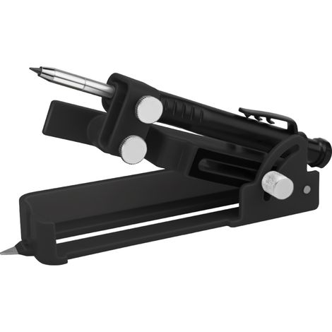 Outil de traçage multifonction en alliage d'aluminium pour menuiserie, avec crayon pour trous profonds et jauge de mesure.