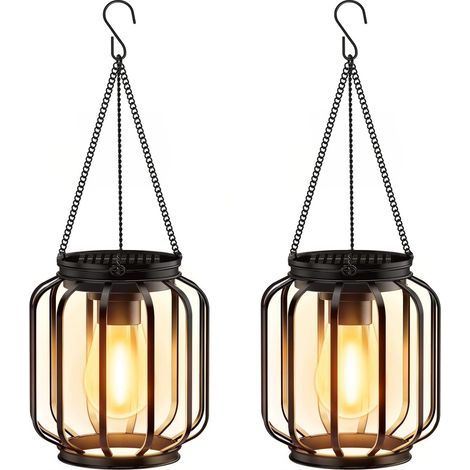 Solaire suspendu lanternes extérieures 2 Pack métal solaire suspendu lumières, lumineux-chaud imperméable LED lanternes pour l'extérieur,lumière solaire décorative classique pour jardin jardin patio (1/5)