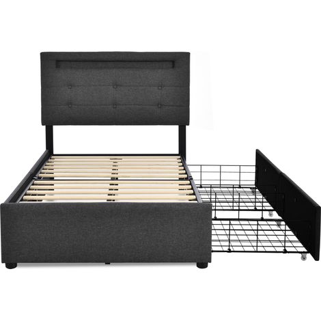 Letto con Cassetti Singolo, LED Regolabile, 2 Cassetti e Testiera Regolabile, 90 × 200 cm, senza Materasso (1/5)