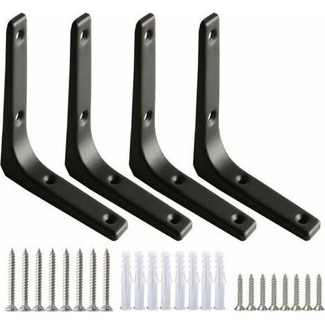 4pcs Équerre de Fixation Noir Inox 100x100mm, Equerre Metal Renforts d'Angle pour la Fixation et la Réparation de Meubles, Renforcer les Joints, Noir (1/4)