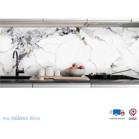 Crédence : Marbre blanc de Zoagli - Couleur Gris platine - Alu composite - 60 - 120 (1/3)