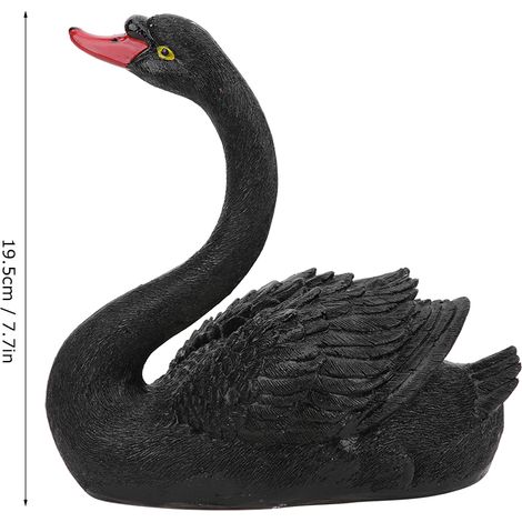 Cisne decorativo para jardín y estanque, hecho de resina, flota y es realista, elegante y natural, negro, 19,5 cm (1/5)