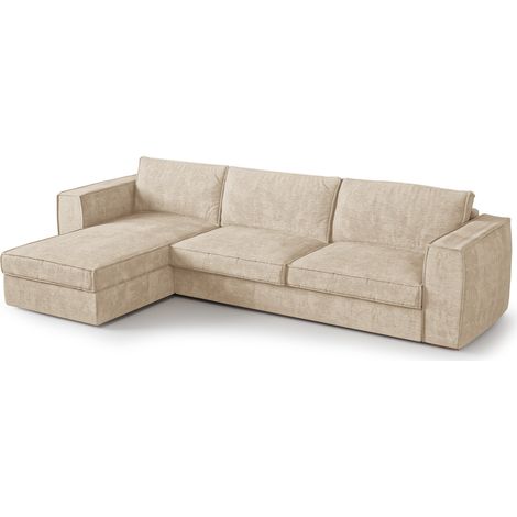 Canapé d'angle gauche  places en tissu tramé toucher doux beige (1/5)