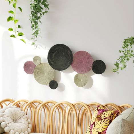 Decorazione murale in metallo a 8 dischi, multicolore, 110 x 58 cm, OKWISH (1/5)