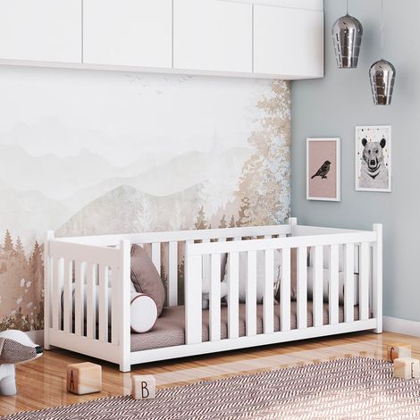 Letto a terra 90x200 rete a doghe inclusa Lilou Bianco (1/3)