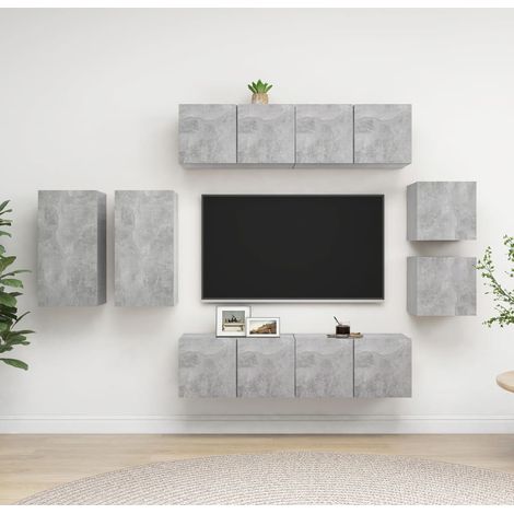 Ensemble de meuble TV 8 pcs Gris béton (1/5)