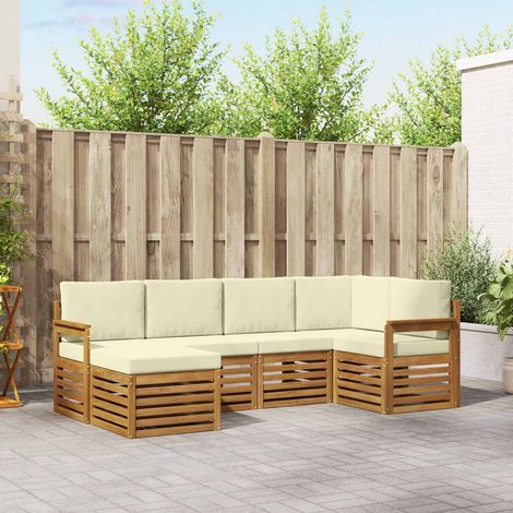 Ecksofa Set mit Kissen 6 pcs Natur und Creme Massivholz Akazie (1/5)