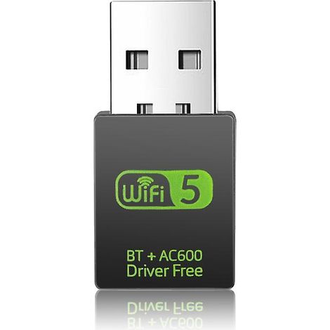 Adaptateur Wi-Fi sans fil 600 Mbps + émetteur-récepteur Bluetooth USB 2 en 1, dongle Wi-Fi, carte réseau Ethernet LAN/USB sans pilote pour PC et ordinateur portable (1/5)