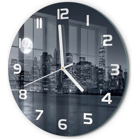 Horloge Murale Ronde Originale Verre Trempé Décoration Maison Moderne New York la nuit fi 30 cm (1/5)