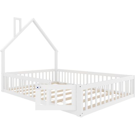 Letto bambino 140 x 190 cm in pino e MDF, con sponde di sicurezza e tetto, bianco, HOMVRA (1/5)
