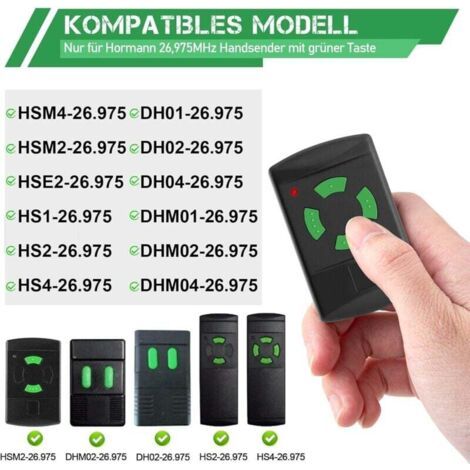 NALOOKAMIC Lot de 2 télécommandes pour porte de garage Hörmann HSM4-26.975, HSM2-26.975, HS2-26.975, DH01-26.975, DHM02-26.975, compatible avec Hörmann 26,975 MHz pour ouvre-porte de garage (1/3)