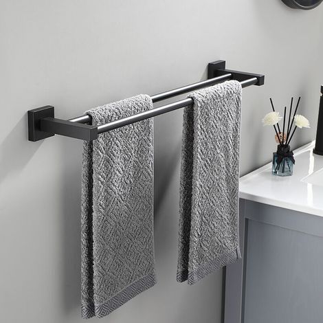 Badezimmer-Handtuchhalter, Wand-Handtuchhalter (schwarz, 50 cm)