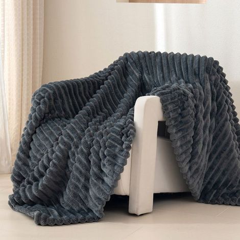 Couverture douillette 150x200cm, Couvertures en Fausse Fourrure pour canapés, couvertures de canapé Chaudes pour Le lit,Gris foncé (1/4)