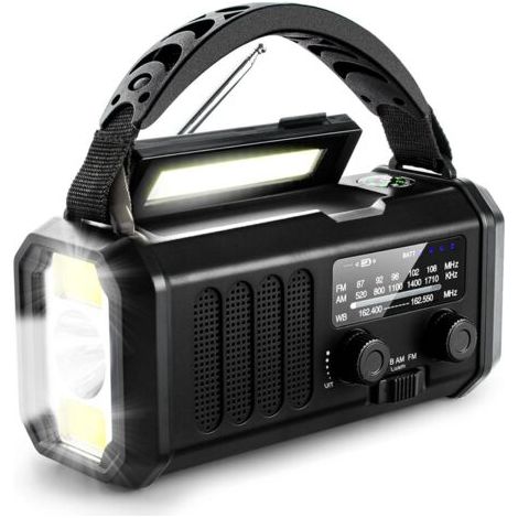 Radio Manivelle 20000mAh Rechargeable Rechargeable, Portable Radio Solaire Dynamo Radio AM/FM, Alimentation D'urgence, LED Lampe de Poche Pour Camping, Alarme SOS, Boussole (Noir) (1/4)