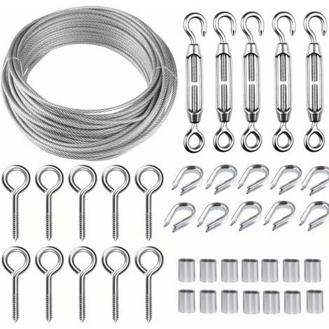 Kit câble métallique acier inoxydable 30m/2mm - Tendeur fil robuste M5, rouleau de fil de clôture, garde-corps de câble pour plantes grimpantes (1/3)