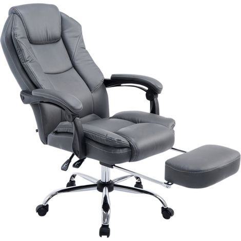 Fauteuil de bureau ergonomique en synthétique gris avec repose-pieds et accoudoirs BUR10380