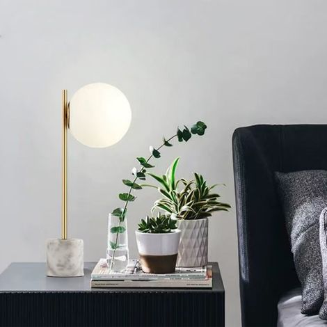 Lámpara de mesa Åsa mármol cristal opal dorado E27 (1/5)
