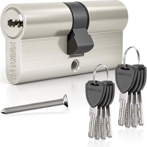 Serrure à cylindre européen en laiton 80 mm (30/50), serrure à barillet, clé avec 8 clés à poignée en plastique, sécurité pour portes en PVC, en bois et composites (1/2)