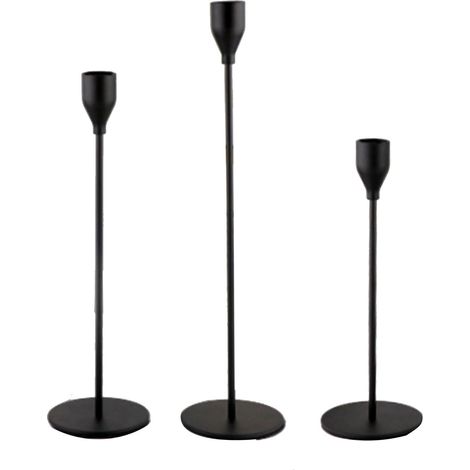 Bougeoir décoratif en métal mat romantique conique pour mariage, dîner, noir, lot de 3 (1/5)