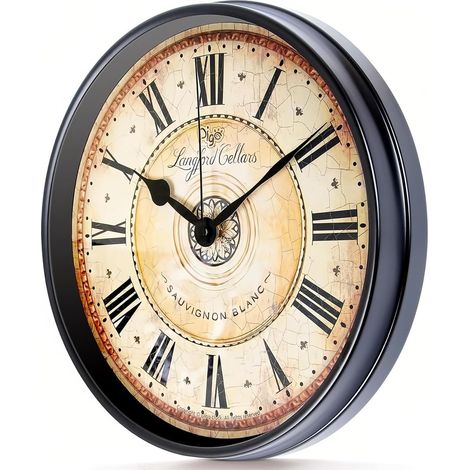 Horloge murale vintage de 30 cm - Sans bruit de tic-tac - Fonctionne avec piles - Élégante - Avec verre HD - Pour salon, chambre à coucher - Couleurs rétro (1/5)