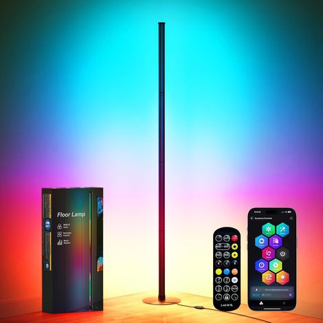 Smiling Shark RGBIC Floor Lamp, 140 cm Floor Lamp Living Room Floor Lamp with App Control and Adjustable Remote Control 16 Million Colours DIY RGB Modes Corner Lamp with Music Sync for Bedroom (1/5)