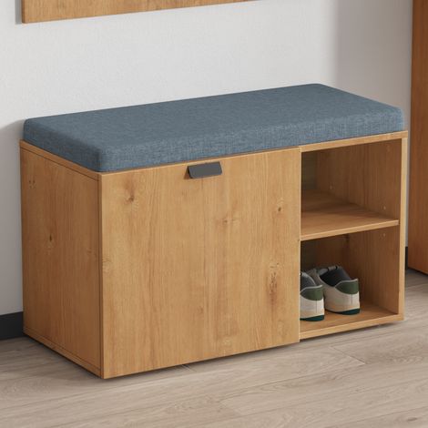 Mai & Mai Meuble de Chaussures Étagères Réglables Banc à Chaussures en Bois Coussin en Mousse Organiseur de Chaussures avec 4 Compartiments pour Entrée Couloir Marron Clair 80x37x50 cm Zitta-01 (1/5)