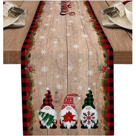 Chemin table sapin Noël 183cm,nain,déco cuisine/salle manger,hiver,fêtes,tissu polyester résistant. (1/5)