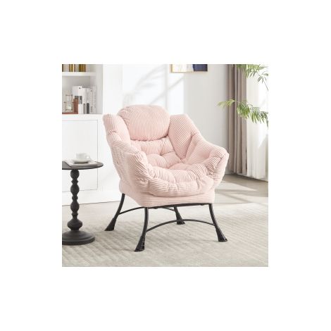 Poltrona relax 70x64x95 cm in acciaio e tessuto peluche rosa, con tasca laterale, FLORAGRACE (1/5)