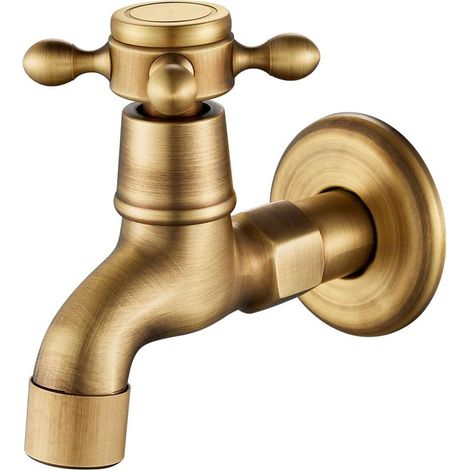Robinet Exterieur Jardin Laiton Antique, Robinet Mural Vintage pour Bac à Lavage, Jardin, G1/2 (Eau Froide Uniquement)