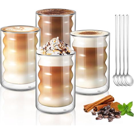 Doppelwandige Kaffeegläser 350ml 4er Set, Borosilikatglas, für Latte Macchiato & Cappuccino (1/5)