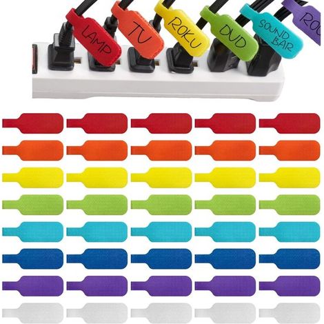 Dailygoods - Etiquetas para cables (40 unidades) - Reutilizables - Impermeables - Nylon - Identificación - Organización - 8 colores - Etiquetas (1/5)