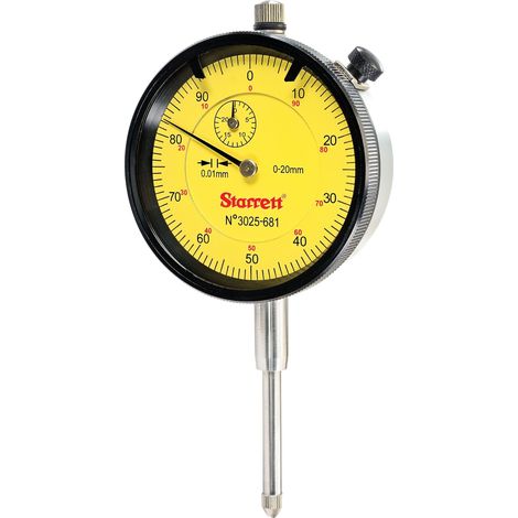 Starrett 3025-681 - Indicatore a quadrante, area di misurazione 20 mm, scala 0,01 mm, sensibilità 0-100, colore quadrante: giallo