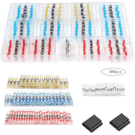 Connecteur électrique, kit de 300 cosses serties, connecteurs thermoscellables de qualité marine, connecteurs à souder étanches pour motos, bateaux et automobiles.