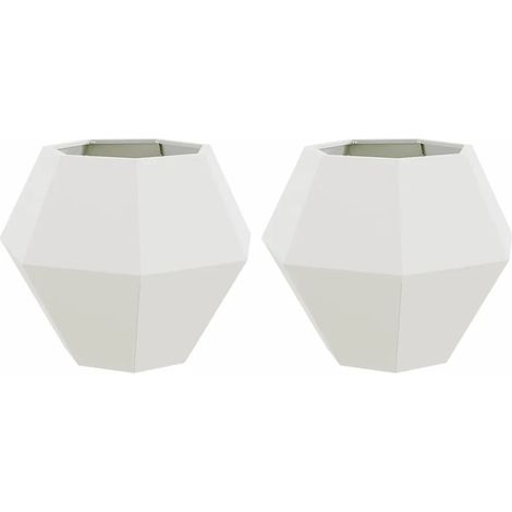 Lot de 2 jardinières rectangulaires pour terrasse 75 x 75 x 60 cm design extérieur en acier blanc (1/5)