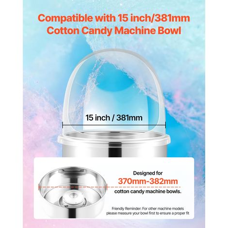 Couvercle de Machine à Barbe à Papa, Dôme pour Machine à Barbe à Papa Transparent en Acrylique, Compatible avec les Bols de 38 cm, Conception Rainures Inférieures, pour Fêtes et Magasins (1/5)