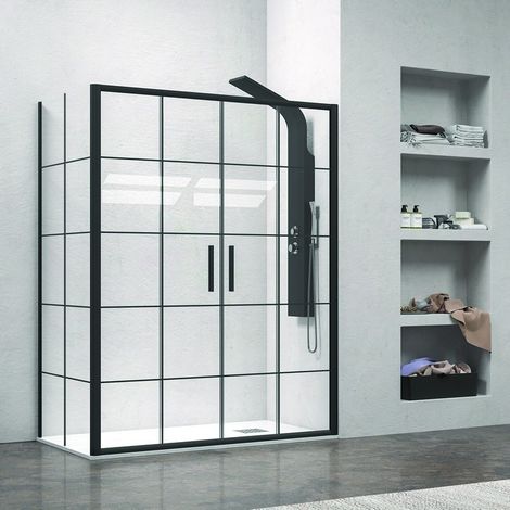 Box doccia angolare 160x80 doppio scorrevole telaio nero NICO-D6000S kamalu