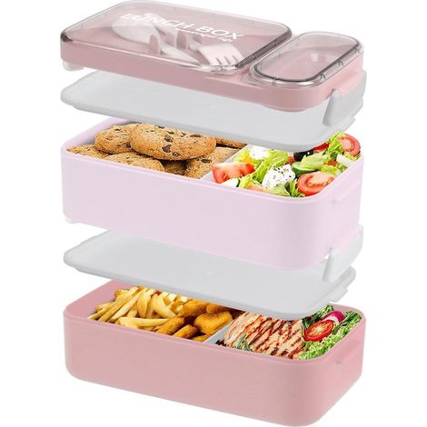 Lunchboxen Lunchbox für Erwachsene Lunchbox für Kinder Lunchbox mit Fächern große 2 stöckige Box rosa 1600 ml für Arbeit und Schule blau (1/5)