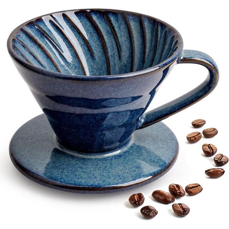 Caffettiera a filtro - in ceramica, monodose - con portafiltro riutilizzabile a cono e fondo piatto - per infusione lenta - per casa e ufficio (1/2)